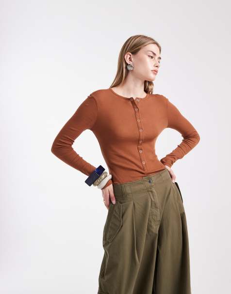 ASOS DESIGN - Doorschijnende body met drukknopen in bruin - view 1