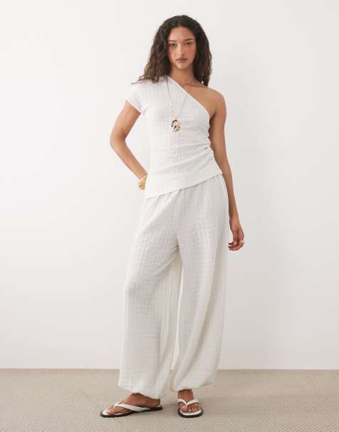 ASOS DESIGN - Doorschijnende broek met ballonpijpen en textuur in wit, deel van co-ord set - view 1