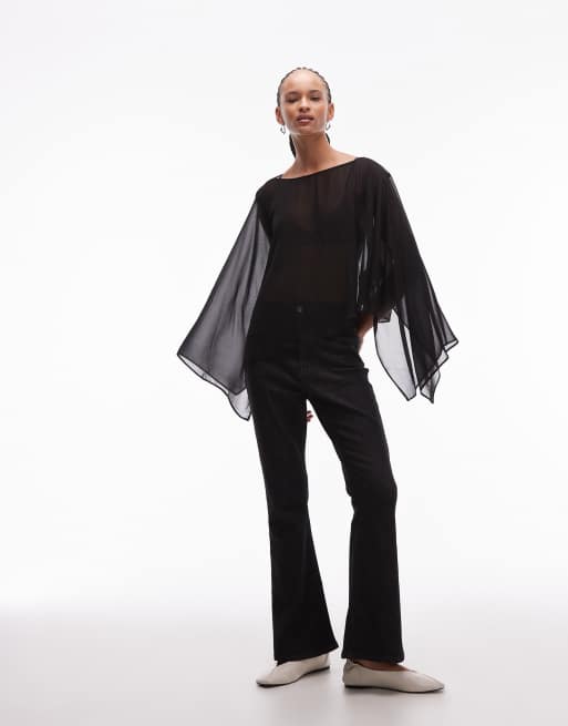 ASOS DESIGN - Doorschijnende cape top met blote schouder in zwart, 3 van 4
