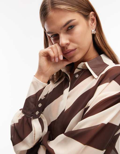 ASOS DESIGN - Doorschijnende chiffon blouse met streep, deel van co-ord set, 3 van 4