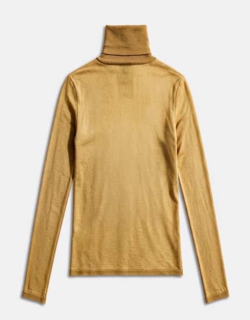 ASOS DESIGN doorschijnende gebreide top met knopen en col in oker, 7 van 9