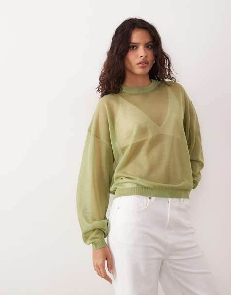 ASOS DESIGN - Doorschijnende gebreide top met lange mouwen in groen - view 1
