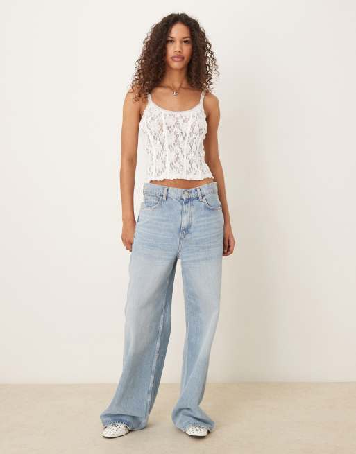 ASOS DESIGN - Doorschijnende kanten camitop met afwerking in ivoorwit, 3 van 4