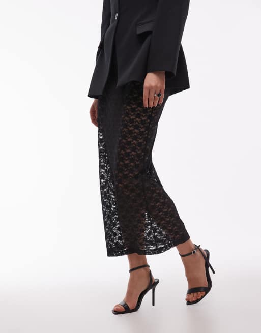 ASOS DESIGN - Doorschijnende kanten maxi kokerrok in zwart, 2 van 5