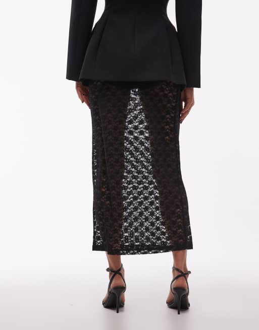 ASOS DESIGN - Doorschijnende kanten maxi kokerrok in zwart, 4 van 5