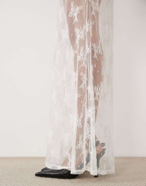 ASOS DESIGN doorschijnende kanten maxi rok in wit, 4 van 5