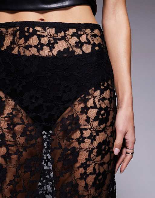 ASOS DESIGN - Doorschijnende kanten maxi rok in zwart, 5 van 5