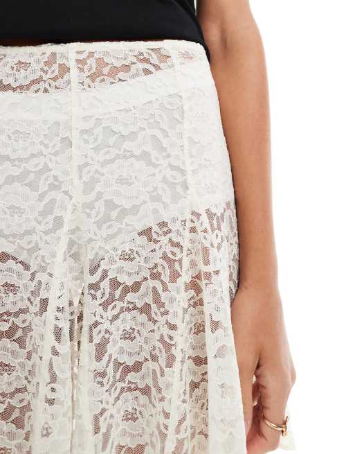 ASOS DESIGN - Doorschijnende kanten mini rok met godetplooien in wit, 5 van 5