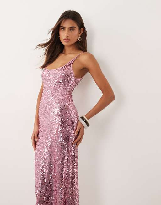 ASOS DESIGN - Doorschijnende maxi cami-jurk met lovertjes in lila, 2 van 4