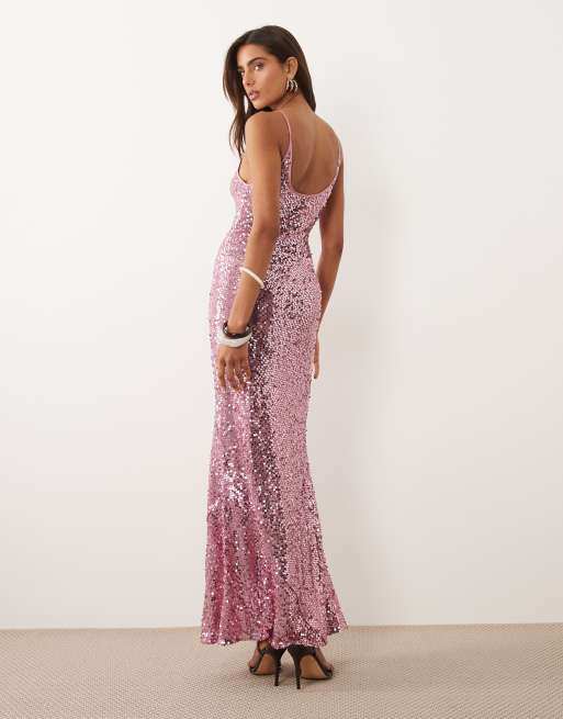 ASOS DESIGN - Doorschijnende maxi cami-jurk met lovertjes in lila, 4 van 4
