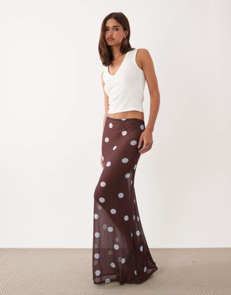 ASOS DESIGN - Doorschijnende maxi kokerrok van mesh met stippenprint - view 1