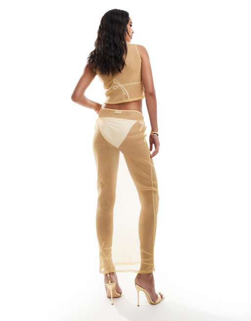 ASOS DESIGN - Doorschijnende maxi rok in glinsterend goud, deel van co-ord set, 2 van 5