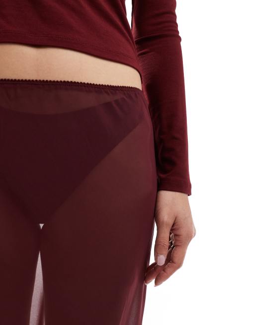 ASOS DESIGN - Doorschijnende maxi rok van chiffon met kanten rand in bordeauxrood, 4 van 5