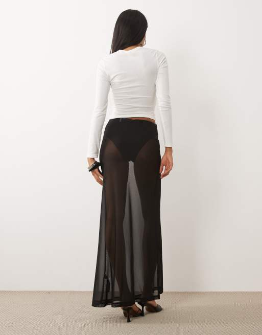 ASOS DESIGN - Doorschijnende maxi rok van mesh met lovertjes in zwart, 5 van 5