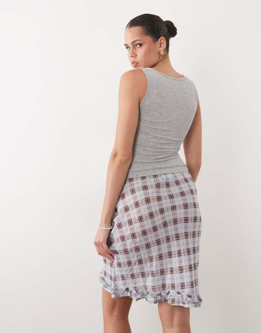 ASOS DESIGN - Doorschijnende midirok met ruitprint in blauw, 4 van 5