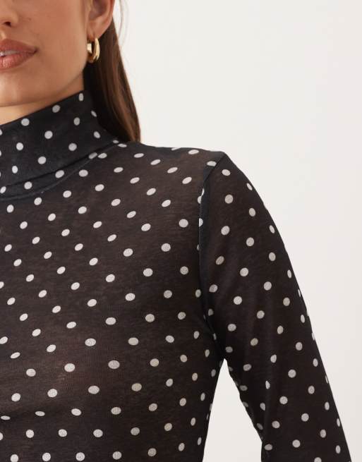 ASOS DESIGN - Doorschijnende top met col en micro stippen in zwart, 2 van 4