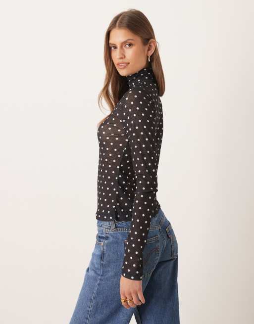 ASOS DESIGN - Doorschijnende top met col en micro stippen in zwart, 3 van 4
