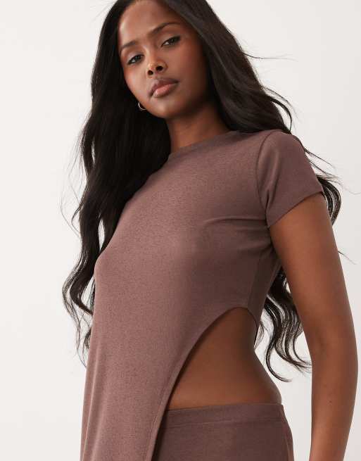 ASOS DESIGN - Doorschijnende tuniektop met lange pasvorm in chocoladebruin, deel van co-ord set, 3 van 4