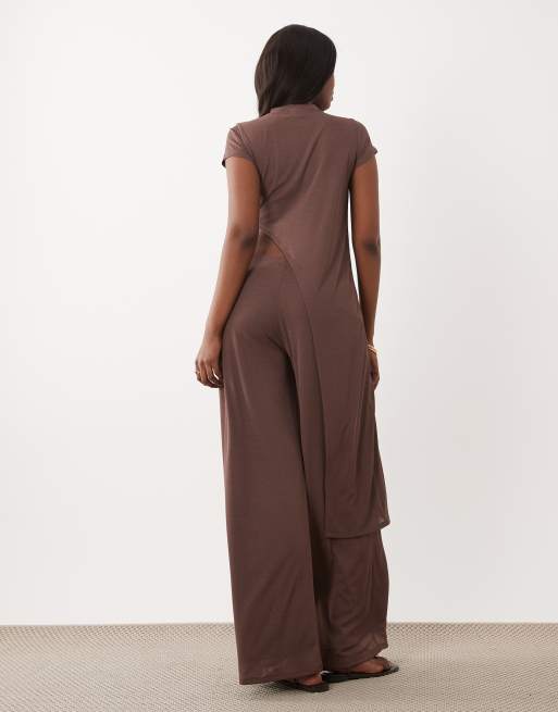 ASOS DESIGN - Doorschijnende tuniektop met lange pasvorm in chocoladebruin, deel van co-ord set, 4 van 4