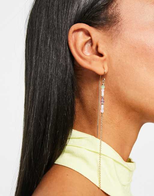 ASOS DESIGN - Doorsteekoorbellen met kraaltjes in goudkleur