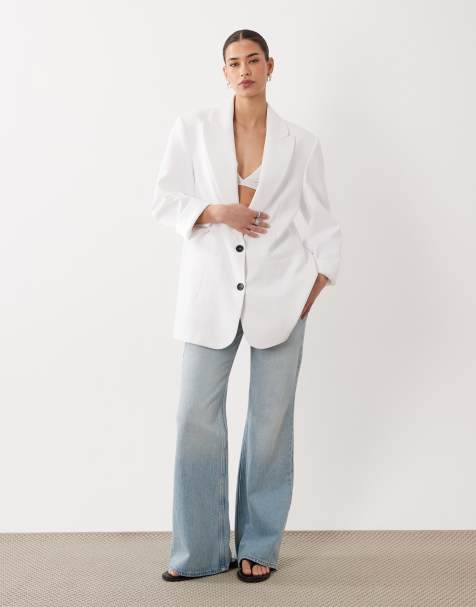 ASOS DESIGN – Dopasowana biała marynarka o luźnym kroju w męskim stylu - view 1