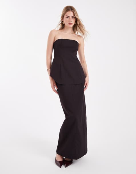 ASOS DESIGN tailored maxi skirt co-ord in burgundy pinstripe