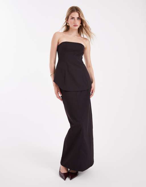 ASOS DESIGN – Dopasowana bordowa spódnica maxi w prążki, część zestawu