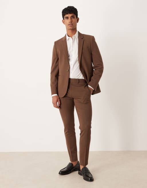 ASOS DESIGN – Dopasowana brązowa marynarka garniturowa z diagonalu, 2 z 5