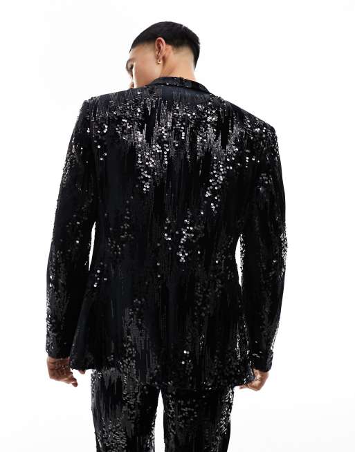 ASOS DESIGN – Dopasowana czarna marynarka garniturowa z cekinami, 4 z 5