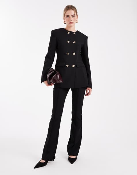 ASOS DESIGN tailored high neck blazer suit with mixed buttons in black