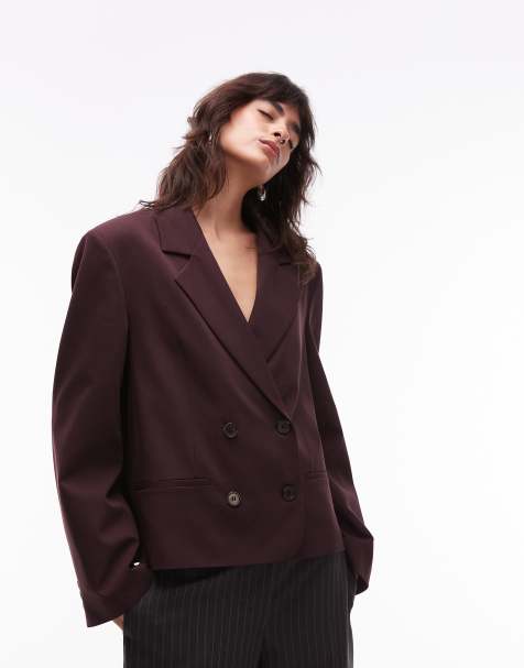 ASOS DESIGN tailored double breasted boxy blazer in plum