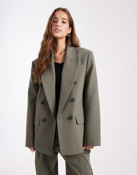 ASOS DESIGN tailored double breasted power blazer co-ord in olive