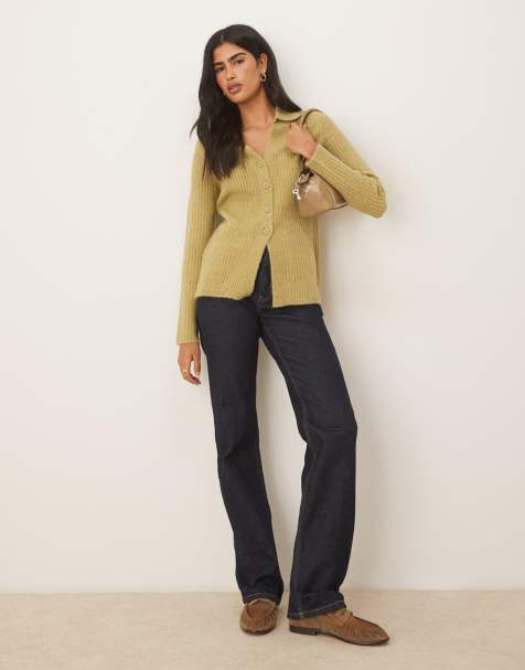 ASOS DESIGN knitted longline fitted shirt in pistachio