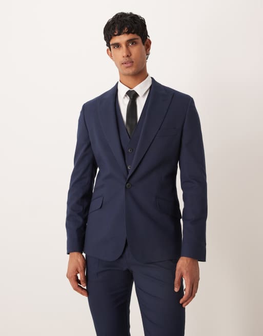 ASOS DESIGN – Flanelowy garnitur o obcisłym kroju w granatową jodełkę, 4 z 4