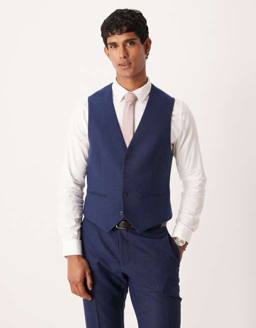 ASOS DESIGN – Granatowy dopasowany garnitur z mieszanki wełny w jodełkę, 2 z 4