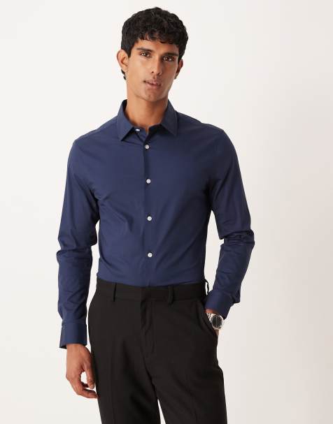 ASOS DESIGN skinny stretch work shirt in navy