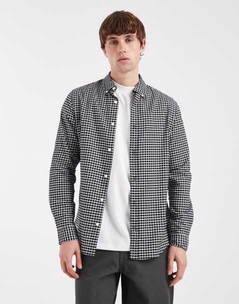 ASOS DESIGN slim fit check shirt in black