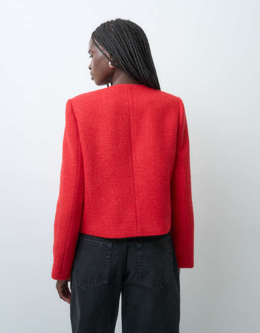 ASOS DESIGN dopasowana kurtka boucle w czerwieni, 4 z 4