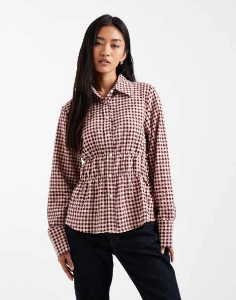 ASOS DESIGN – Dopasowana marszczona koszula w różową kratę - view 1