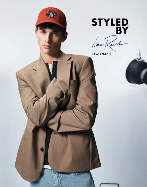 ASOS DESIGN dopasowana marynarka garniturowa w kolorze khaki w prążek - view 1