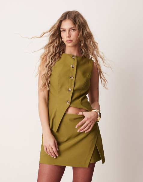 ASOS DESIGN tailored slash neck waistcoat in olive