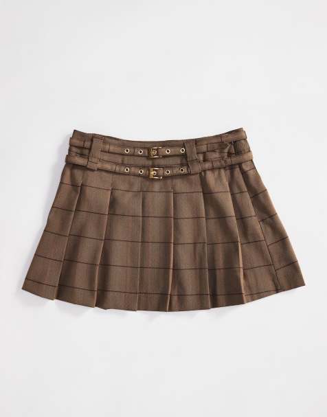 ASOS DESIGN – Dopasowana plisowana spódnica mini w kratkę z paskiem - view 1