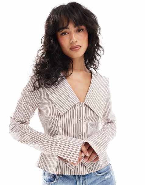 ASOS DESIGN – Dopasowana popelinowa koszula z kołnierzem w różowe paski - view 1