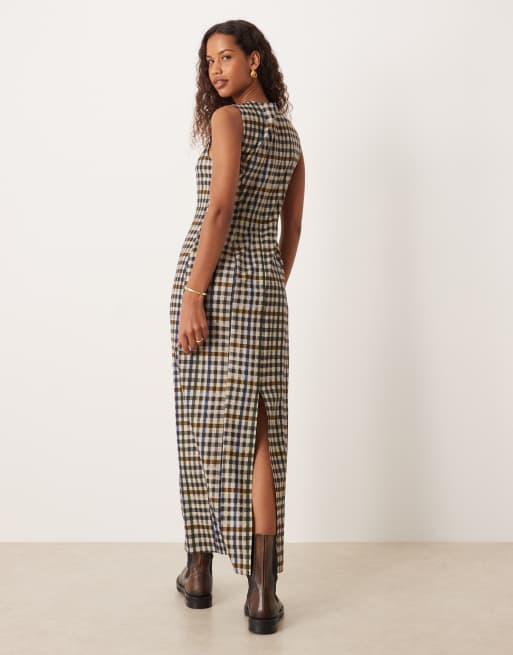 ASOS DESIGN – Dopasowana sukienka midi bez rękawów w kratkę, 2 z 4