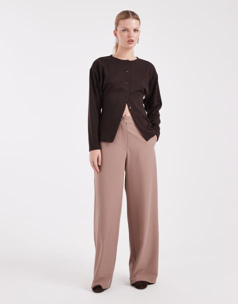 ASOS DESIGN – Dopasowane beżowobrązowe spodnie z prostymi, luźnymi nogawkami - view 1