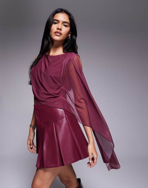 ASOS DESIGN – Dopasowane bordowe body ze wstawką z siateczkową pelerynką - view 1