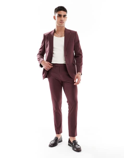 ASOS DESIGN four way stretch skinny suit trousers in burgundy