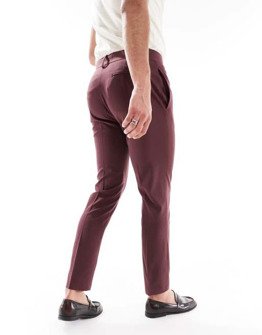 ASOS DESIGN – Dopasowane bordowe spodnie garniturowe z czterokierunkowym stretchem, 4 z 5