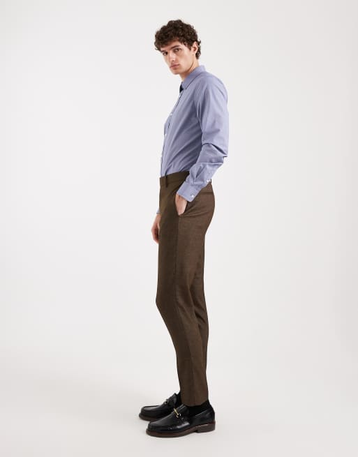 ASOS DESIGN – Dopasowane brązowe spodnie garniturowe o wełnianym wyglądzie, 3 z 5