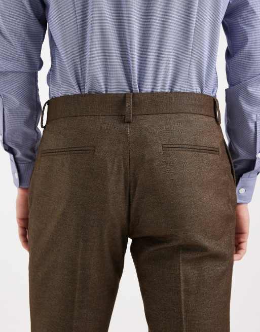 ASOS DESIGN – Dopasowane brązowe spodnie garniturowe o wełnianym wyglądzie, 4 z 5